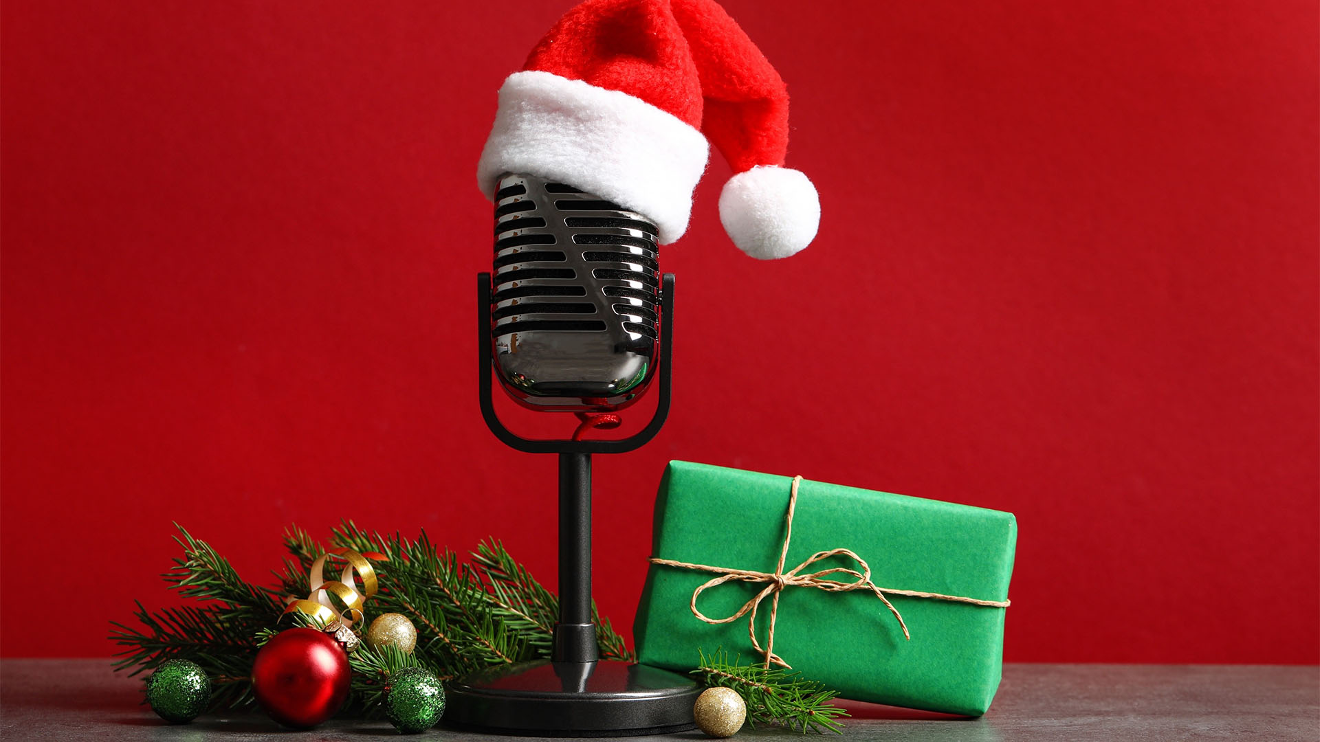 Microphone in a Christmas setting