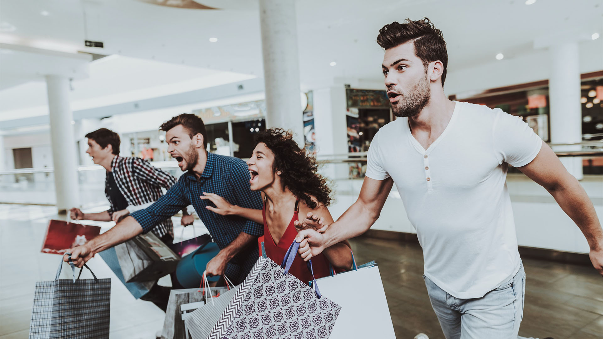 Shoppers running